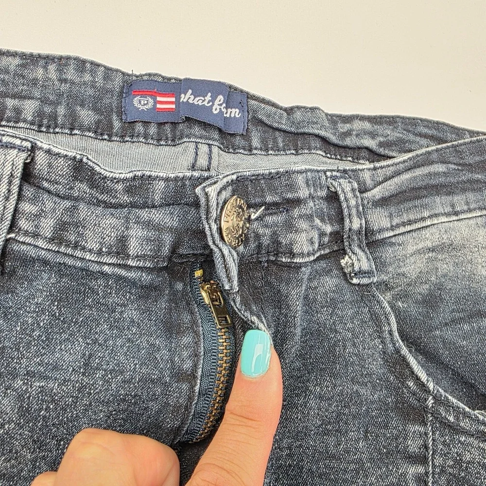 Phat Farm‎ Biker Denim Shorts Mens 30 Black Acid Wash Moto Stretch Streetwear